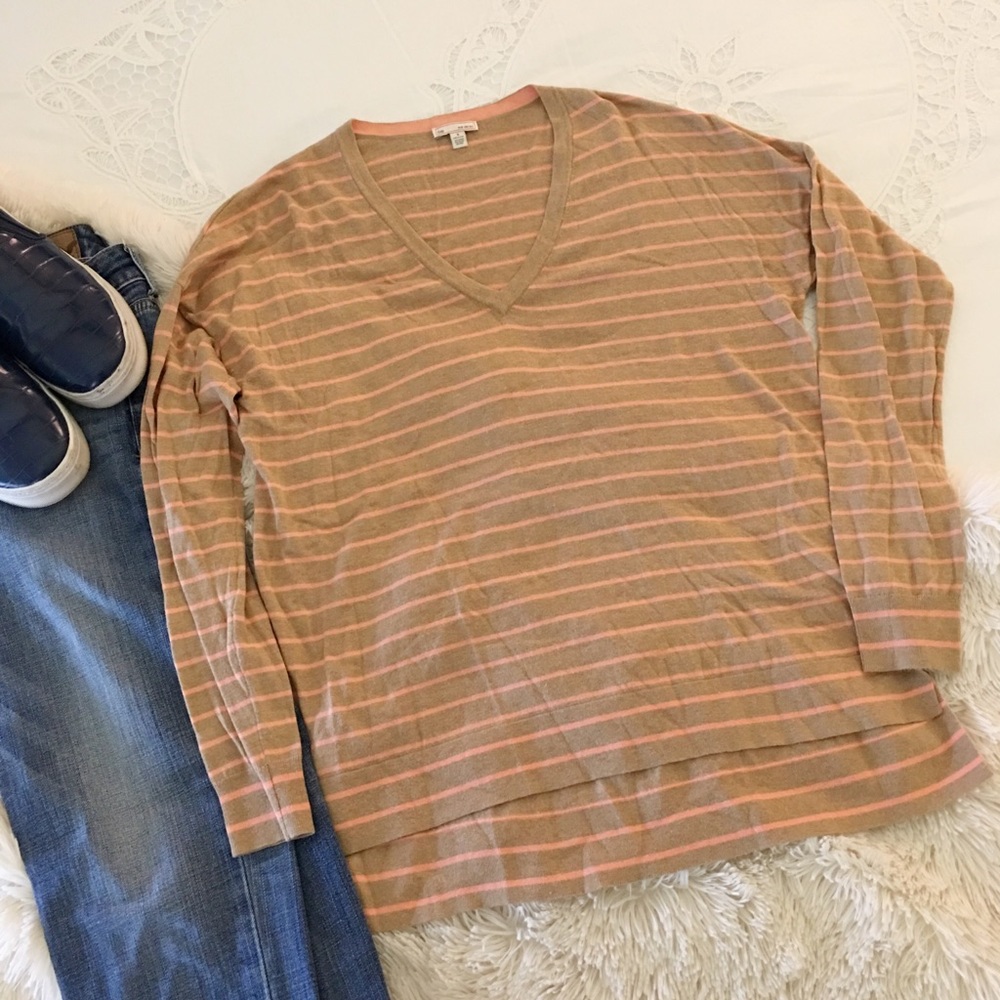 Gap • silk high-low striped pink + tan sweater